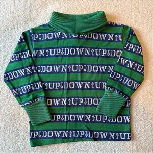 Vintage Healthtex Toddler Turtleneck, Green Blue Stripes. Size 2T. Made in USA